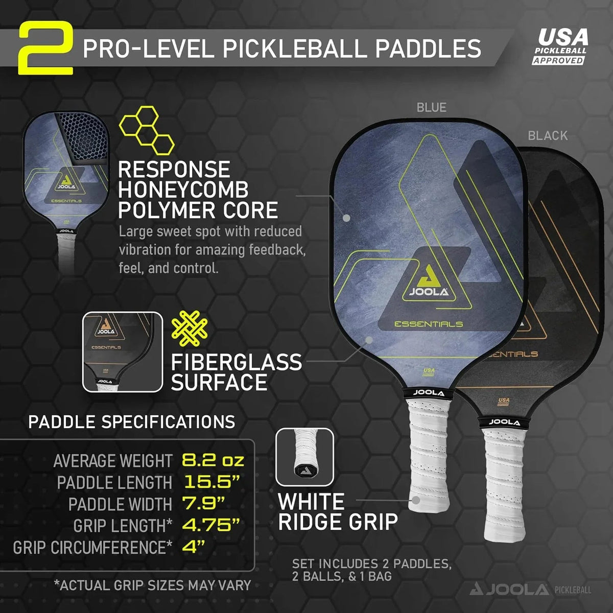 JOOLA Essentials Pickleball Paddle Set (2 Paddles, Balls and Bag)