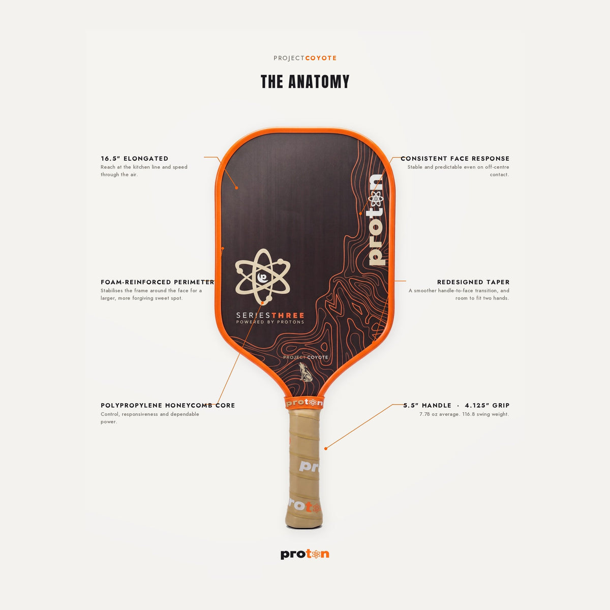 Proton Project Coyote Elongated 15mm Pickleball Paddle