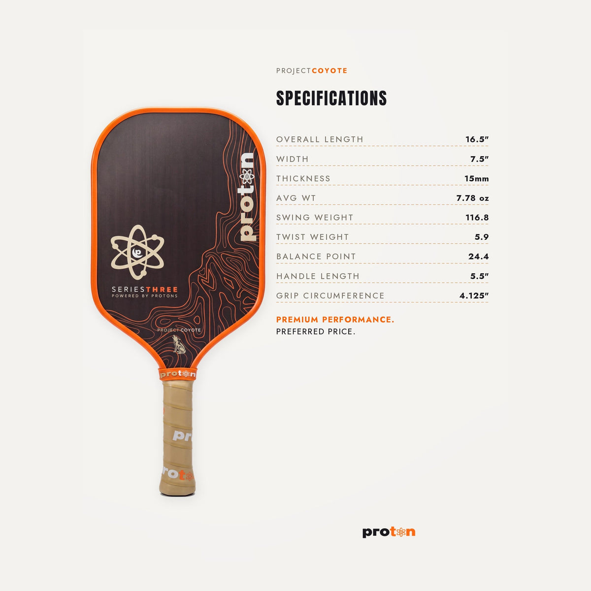 Proton Project Coyote Elongated 15mm Pickleball Paddle